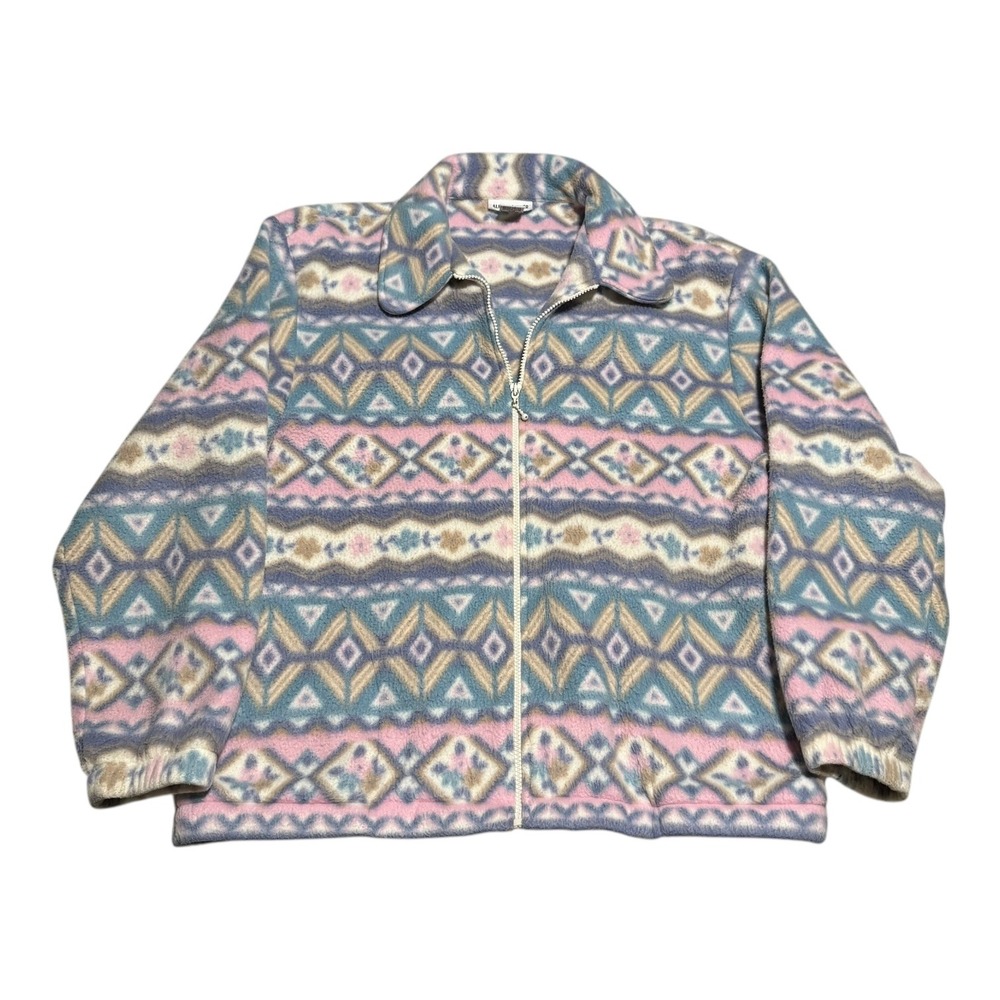 Vintage 90s Alfred Dunner Pastel Geometric Full Zip Fleece Jacket Women's M